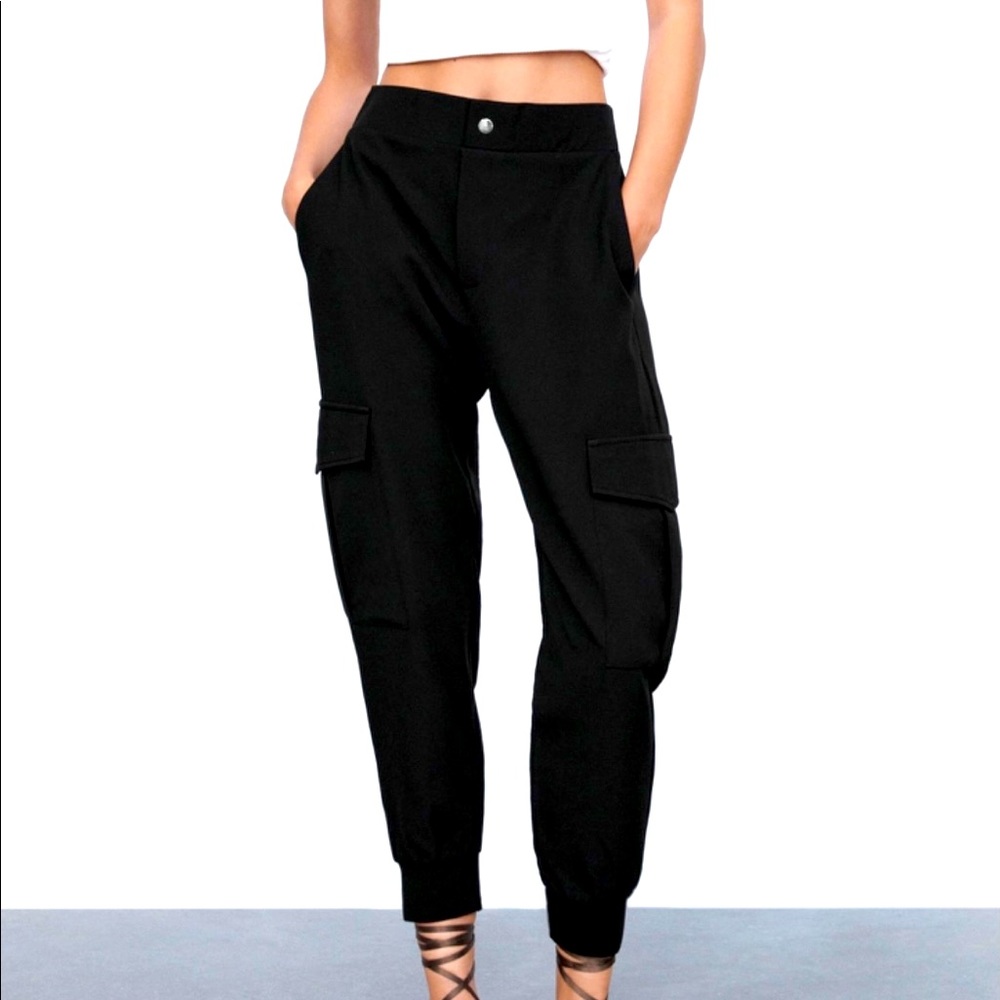 Zara Black CUFFED CARGO PANTS